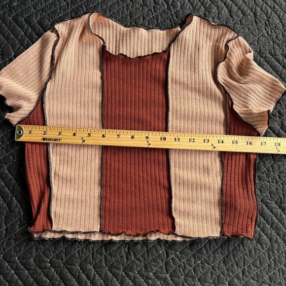 Shein Crop Top Womens Extra Large Brown Colorblock Lettuce Trim - Picture 6 of 9
